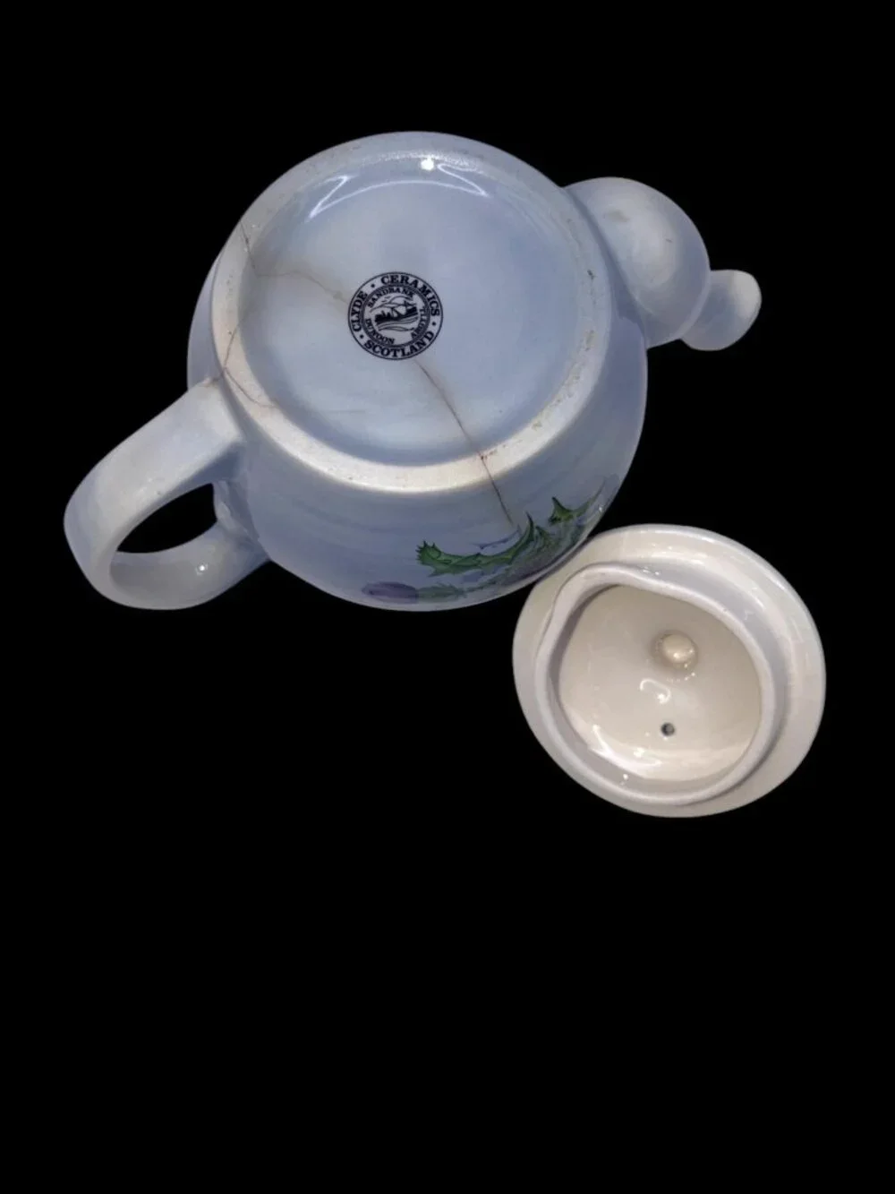 Vintage Clyde Ceramics Scotland Thistle Blue Teapot 8